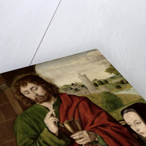 Anne of France Lady of Beaujeu, Duchess of Bourbon, presented by St. John the Evangelist, right hand wing of a triptych, c.1492-93 by Master of Moulins