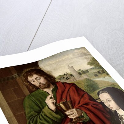 Anne of France Lady of Beaujeu, Duchess of Bourbon, presented by St. John the Evangelist, right hand wing of a triptych, c.1492-93 by Master of Moulins