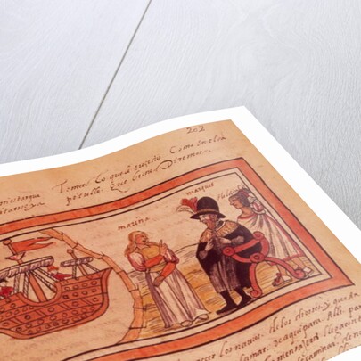 The Indian Princess Malinche or Dona Marina, Mistress of Hernando Cortes interpreting for him by Diego Duran