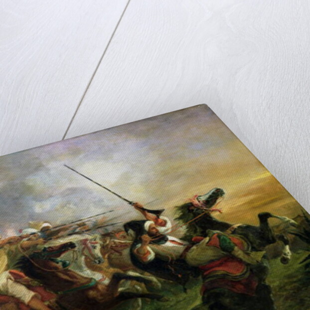 Moroccan horsemen in military action, 1832 by Ferdinand Victor Eugene Delacroix