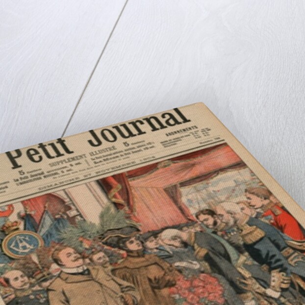 The Portuguese sovereigns in Cherbourg, Admiral Touchard offering French roses to Her Majesty Queen Amelie of portugal, by French School