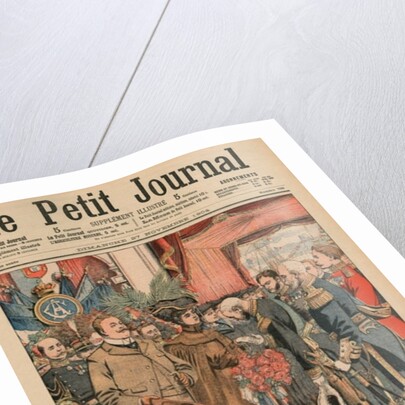 The Portuguese sovereigns in Cherbourg, Admiral Touchard offering French roses to Her Majesty Queen Amelie of portugal, by French School