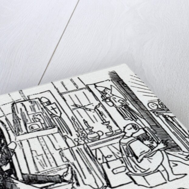 Edward Burne-Jones at work in his studio at 17 Red Lion Square, London, c.1857 by English School