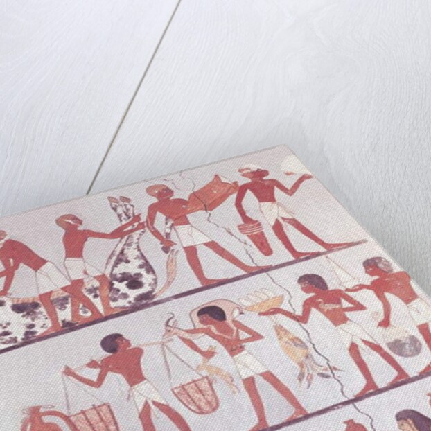 Scene of butchers and servants bringing offerings by Egyptian 18th Dynasty