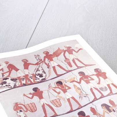 Scene of butchers and servants bringing offerings by Egyptian 18th Dynasty