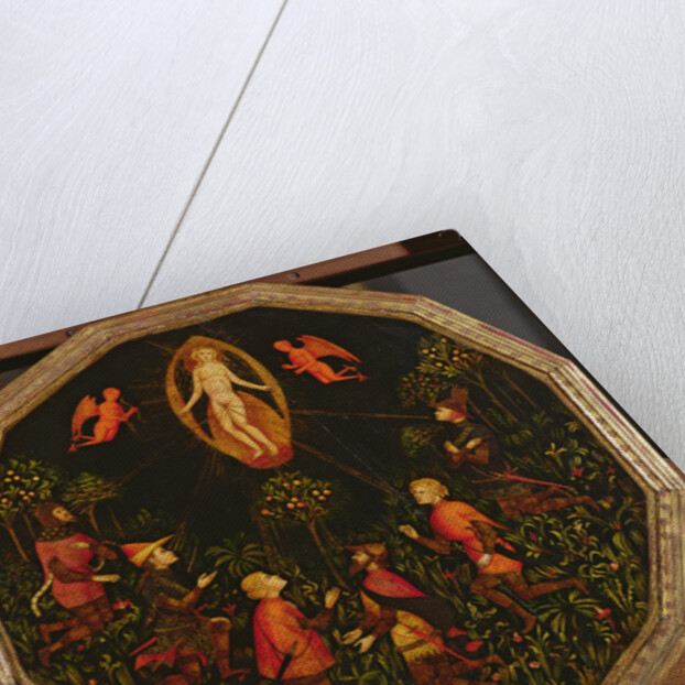 Confinement tray depicting the Triumph of Venus venerated by six legendary lovers: Achilles, Tristan, Lancelot, Samson, Paris and Troilus by Italian School