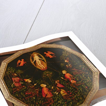 Confinement tray depicting the Triumph of Venus venerated by six legendary lovers: Achilles, Tristan, Lancelot, Samson, Paris and Troilus by Italian School