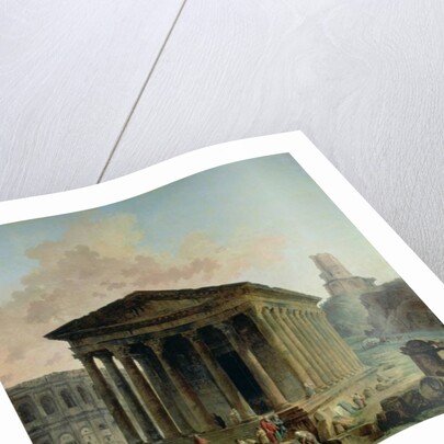 The Maison Carree with the Amphitheatre and the Tour Magne at Nimes, 1786-87 by Hubert Robert
