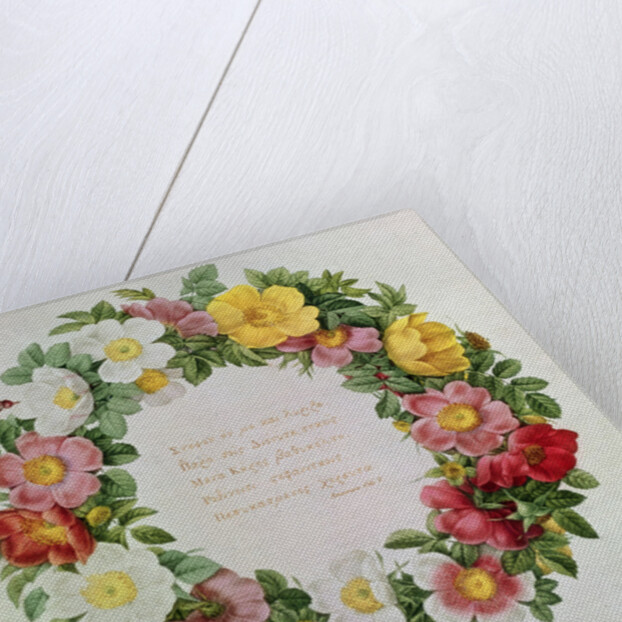 Claude-Antoine Thory 'Les roses', Frontispiece: Garland with an Epigraph of Ode V by the Greek Poet Anacreon, 1817 by Eustache Hyacinthe Langlois