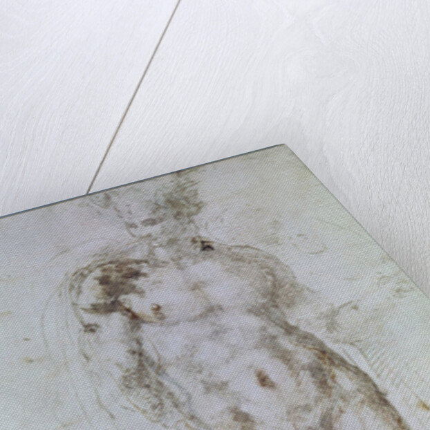 Study for Apollo standing nude with a cloak draped over his shoulders and the figure of a man carrying a burden by Michelangelo Buonarroti