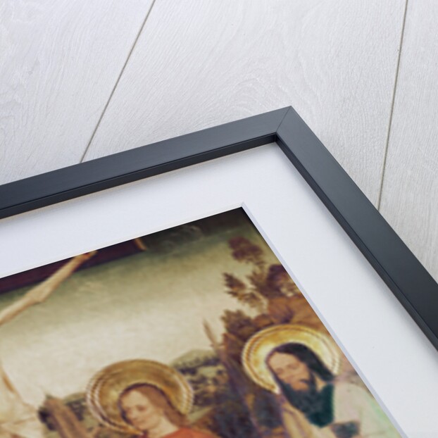 The Crucifixion, with Saint Andrew, Saint Matthew and a man kneeling at the foot of the cross by German School