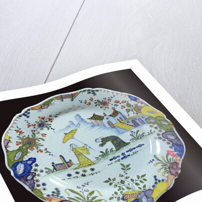 Plate, decorated in the Chinoiserie style, created in Rouen by French School