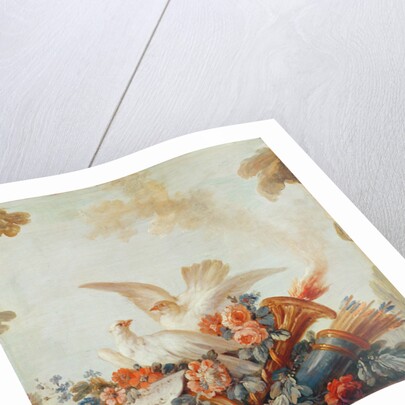 Salon of the Print-maker Gilles Demarteau, above the door: doves and sheet music, c.1750-65 by Francois Boucher