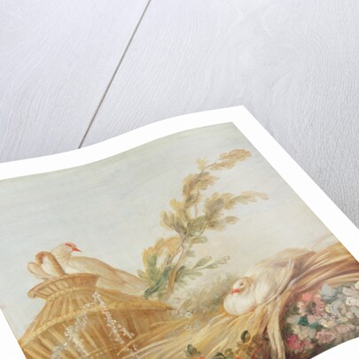 Salon of the Print-maker Gilles Demarteau, above the door; doves sitting their eggs in the hay, 1750-65 by Francois Boucher