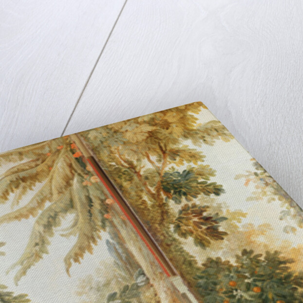 Salon of the print-maker Gilles Demarteau, two panels 1. dog and sheep 2. planted Orange tree with pecking doves by Jean-Baptiste Huet