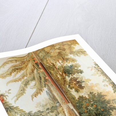 Salon of the print-maker Gilles Demarteau, two panels 1. dog and sheep 2. planted Orange tree with pecking doves by Jean-Baptiste Huet