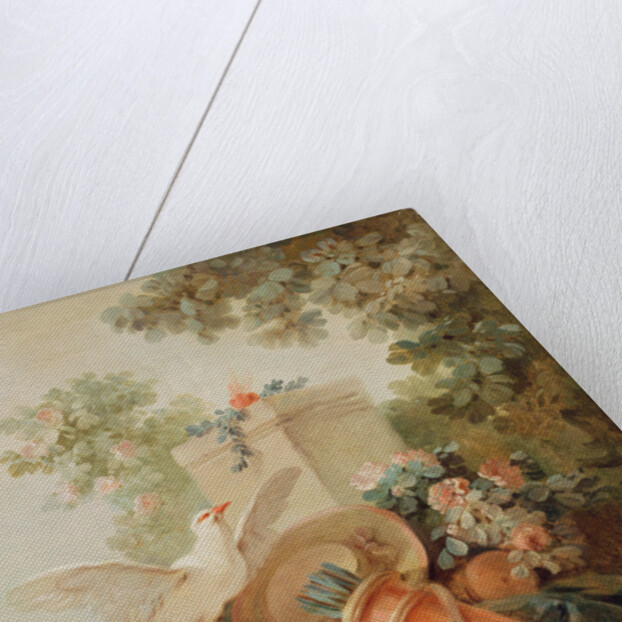 Salon of the Print-maker Gilles Demarteau, above the door: doves, a quiver and a straw hat, c.1750-65 by Jean-Baptiste Huet