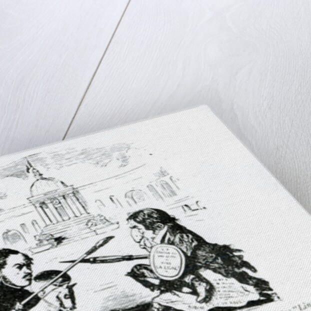 Caricature of Delacroix and Ingres duelling in front of the Institut de France, c.1828 by French School