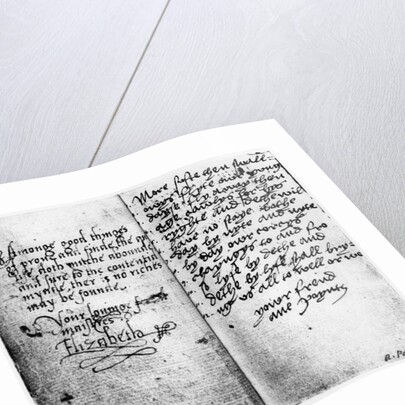 Page of manuscript showing the signature of Queen Elizabeth I by English School