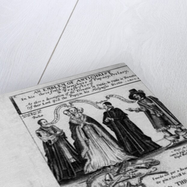 An Emblem of the Antichrist in his Threefold Hierarchies of Papacy, Prelacy, and Presbytery, 1649 by English School