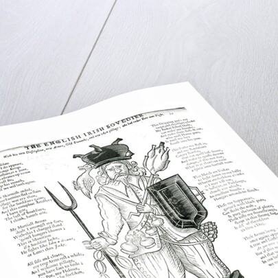 The English Irish Soldier, with his New Discipline, New Arms, Old Stomach, and New Taken Pillage: Who had Rather Eat than Fight, satirical broadsheet, pub. 1642 by English School