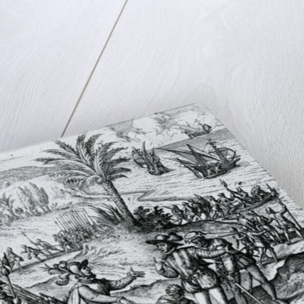 Francisco de Bobadilla arriving as Governor and arresting Christopher Columbus in Hispaniola, 1500, 1590 by Theodor de Bry