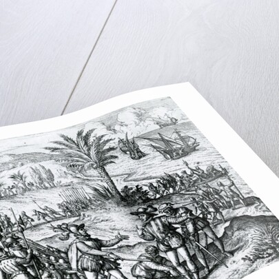Francisco de Bobadilla arriving as Governor and arresting Christopher Columbus in Hispaniola, 1500, 1590 by Theodor de Bry