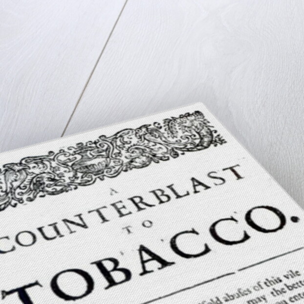 A Counterblast to Tobacco, a treatise written by James I of England published in an anti-smoking pamphlet, 1672 by English School