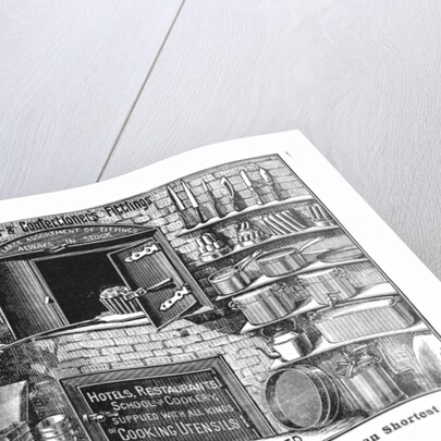 Advertisement for Lomas and Co., suppliers of kitchen equipment by English School