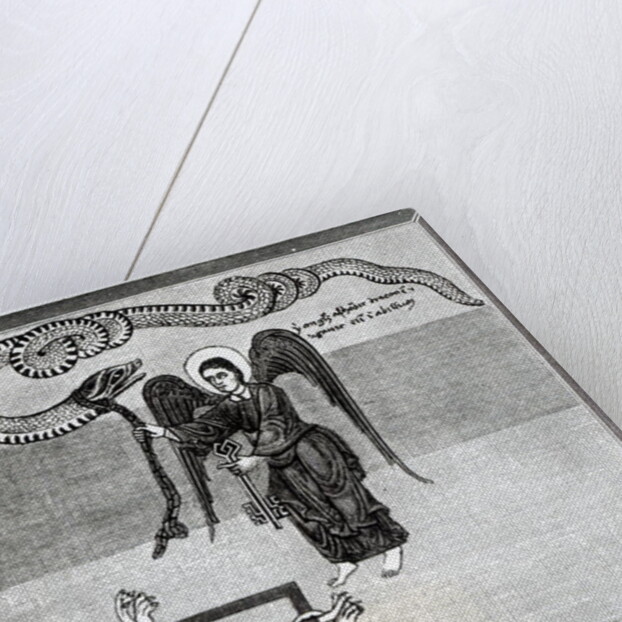 The Angel, holding the Keys of Hell, enchains the Devil, in the shape of a Dragon, in the Pit by Spanish School