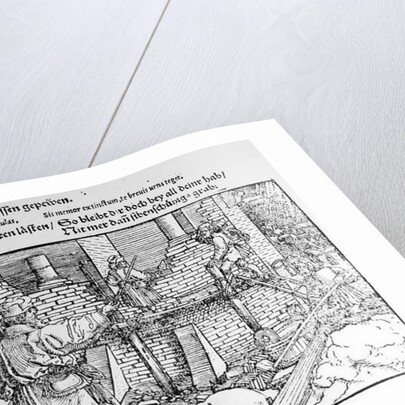 Stonemasons at work by German School