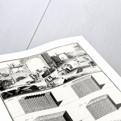 Stonemasons at work and various examples of wall-building techniques by Prevost