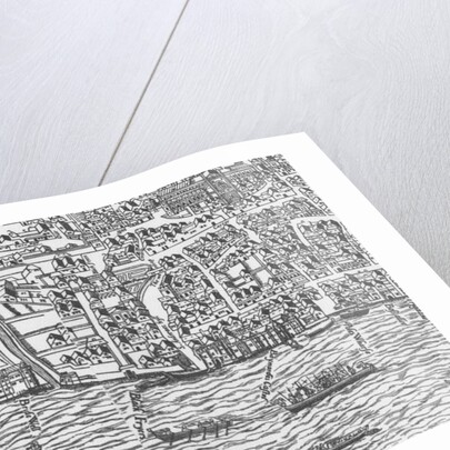 Detail of River Thames and St Paul's Cathedral from Civitas Londinium by Ralph Agas