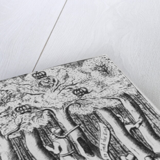 King Charles II hiding in an oak tree at Boscobel after his defeat at the Battle of Worcester in 1651. by English School