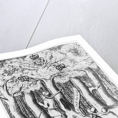 King Charles II hiding in an oak tree at Boscobel after his defeat at the Battle of Worcester in 1651. by English School