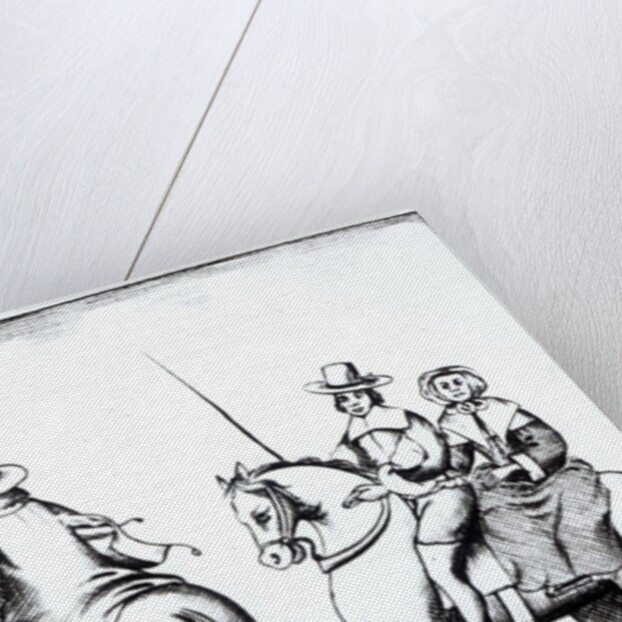 Mrs Jane Lane riding with King Charles II after the defeat at the Battle of Worcester in September 1651, published 1660 by English School