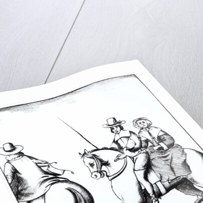 Mrs Jane Lane riding with King Charles II after the defeat at the Battle of Worcester in September 1651, published 1660 by English School