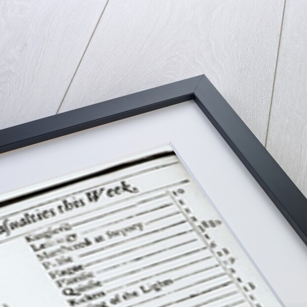 The Diseases and Casualties this Week, 15-22 August 1665, page from a London almanack by Anonymous