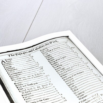 The Diseases and Casualties this Week, 15-22 August 1665, page from a London almanack by Anonymous