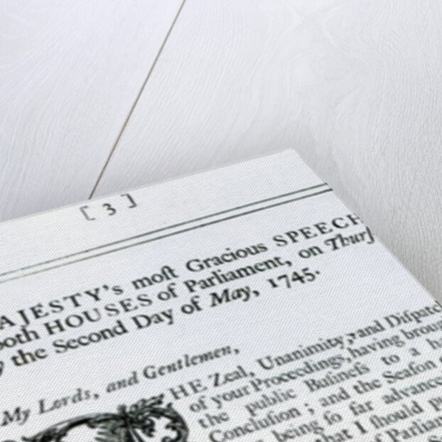 Royal Speech to both Houses of Parliament, 2nd May 1745 by English School