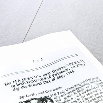 Royal Speech to both Houses of Parliament, 2nd May 1745 by English School