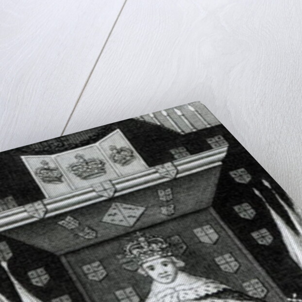 Oliver Cromwell standing in state; by English School