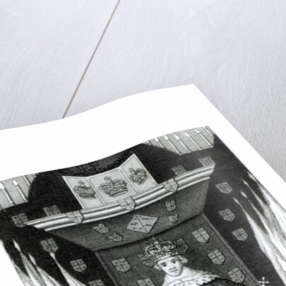 Oliver Cromwell standing in state; by English School