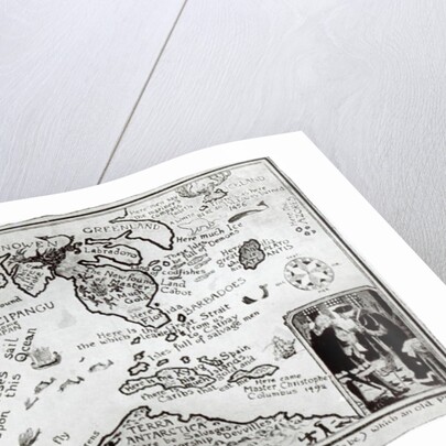 Map of America and directions to China as believed to be a copy of a 16th century original by School English