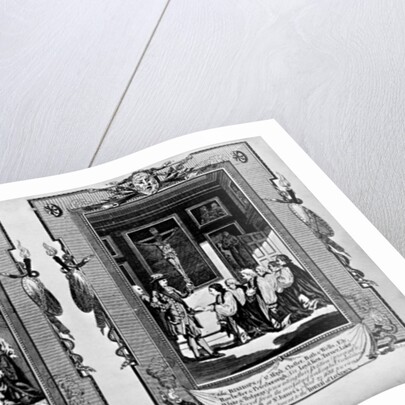 Lord Cromwell presents the bible to Henry VIII and Bishops presenting petition to James II in 1688 by English School