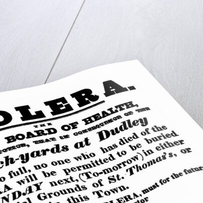 Dudley Board of Health poster announcing the burial procedure for people who have died of Cholera, c.1840's by English School