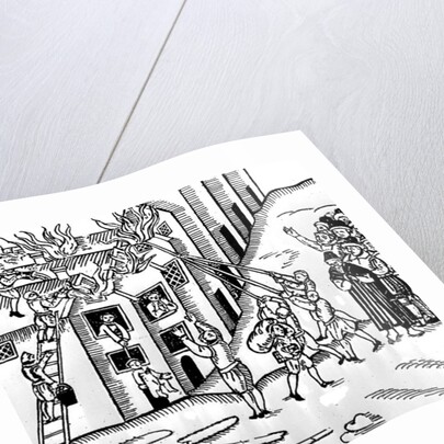 Firefighting at Tiverton, Devon, 1612 by English School