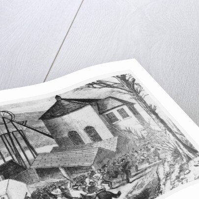 Striking miners attack cottages occupied by non-union workers, 1870 by English School