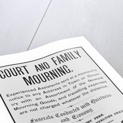 Court and family mourning advertisement by Anonymous