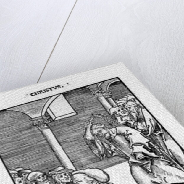 Christ Driving the Tradesmen and Money Lenders from the Temple from 'Passional Christi und Antichristi' by Philipp Melanchthon, published in 1521 by Lucas The Elder (studio of) Cranach